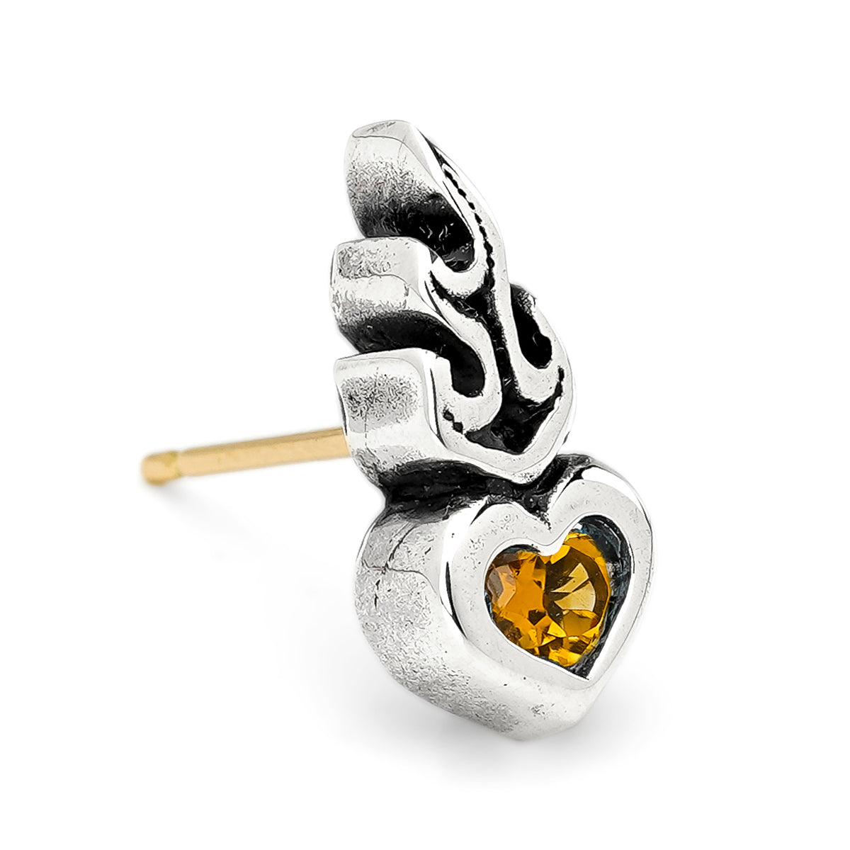 Earring : Small Sacred Heart Stud w/Citrine