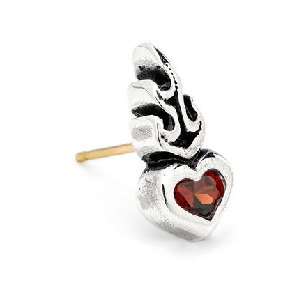 Earring : Small Sacred Heart Stud w/Garnet