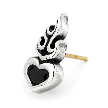 Earring : Small Sacred Heart Stud w/Onyx