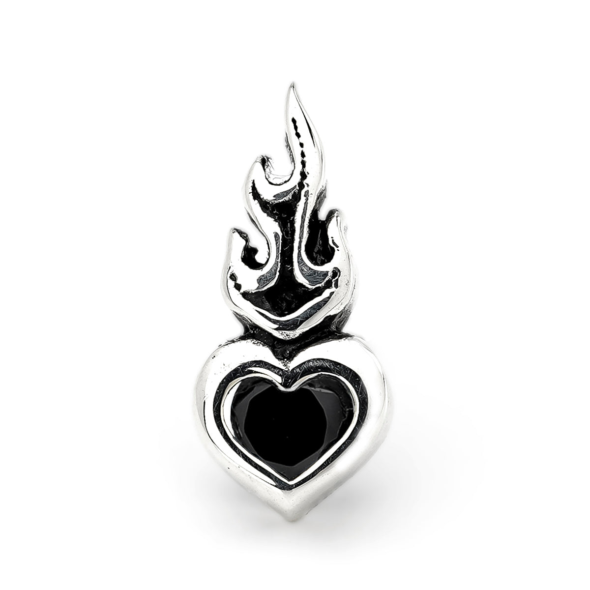Earring : Small Sacred Heart Stud w/Onyx