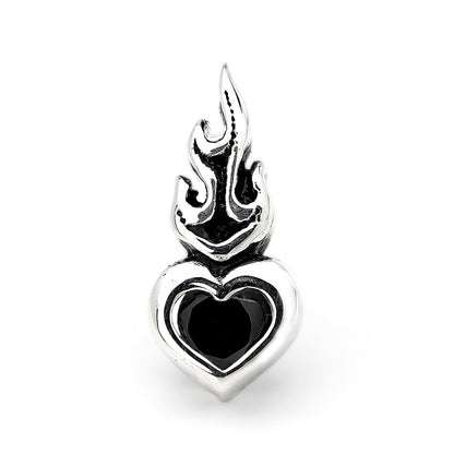 Earring : Small Sacred Heart Stud w/Onyx