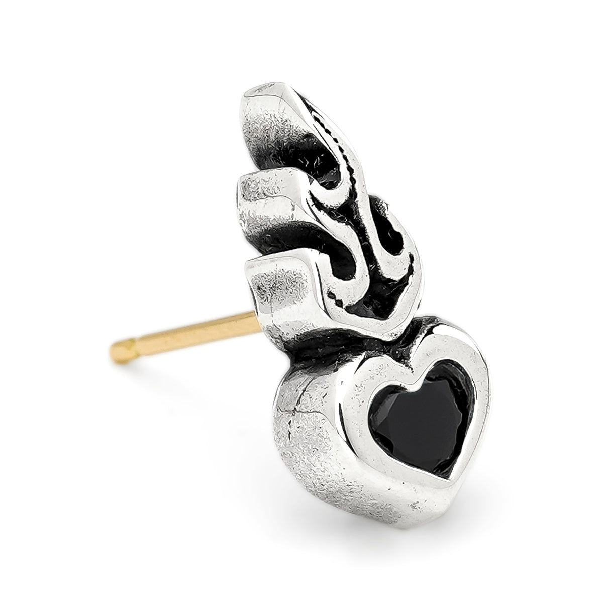 Earring : Small Sacred Heart Stud w/Onyx