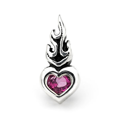 Earring : Small Sacred Heart Stud w/Pink Topaz