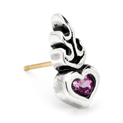 Earring : Small Sacred Heart Stud w/Pink Topaz