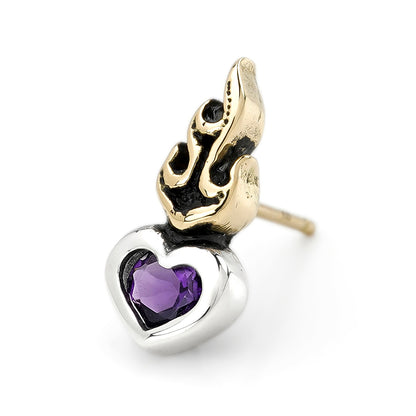 Earring : Small Sacred Heart Stud w/K18Flame w/Amethyst