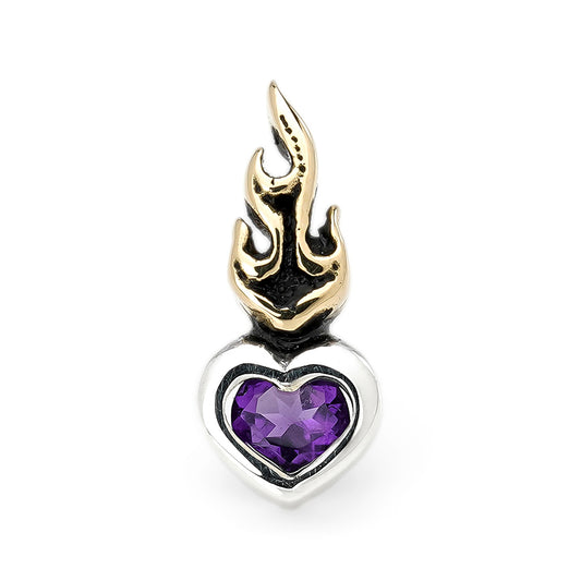 Earring : Small Sacred Heart Stud w/K18Flame w/Amethyst