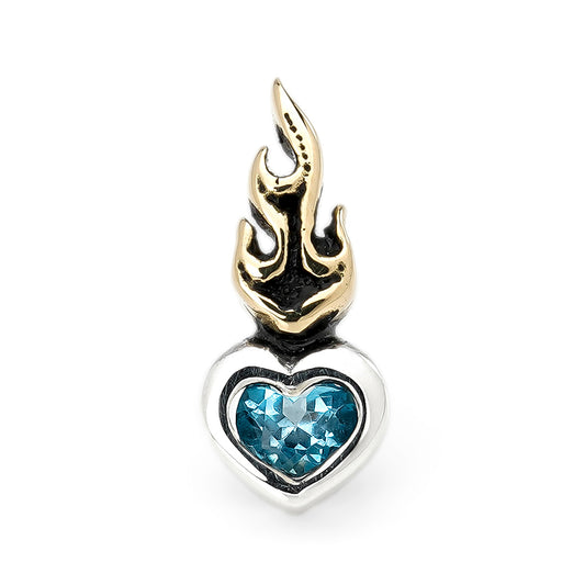 Earring : Small Sacred Heart Stud w/K18Flame w/Blue Topaz