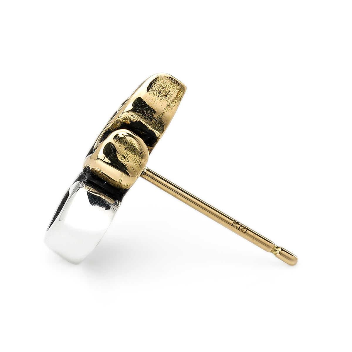 Earring : Small Sacred Heart Stud w/K18Flame w/Blue Topaz