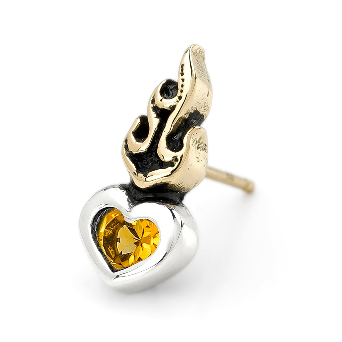 Earring : Small Sacred Heart Stud w/K18Flame w/Citrine