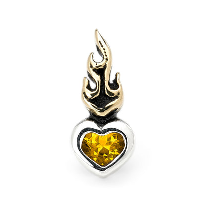 Earring : Small Sacred Heart Stud w/K18Flame w/Citrine