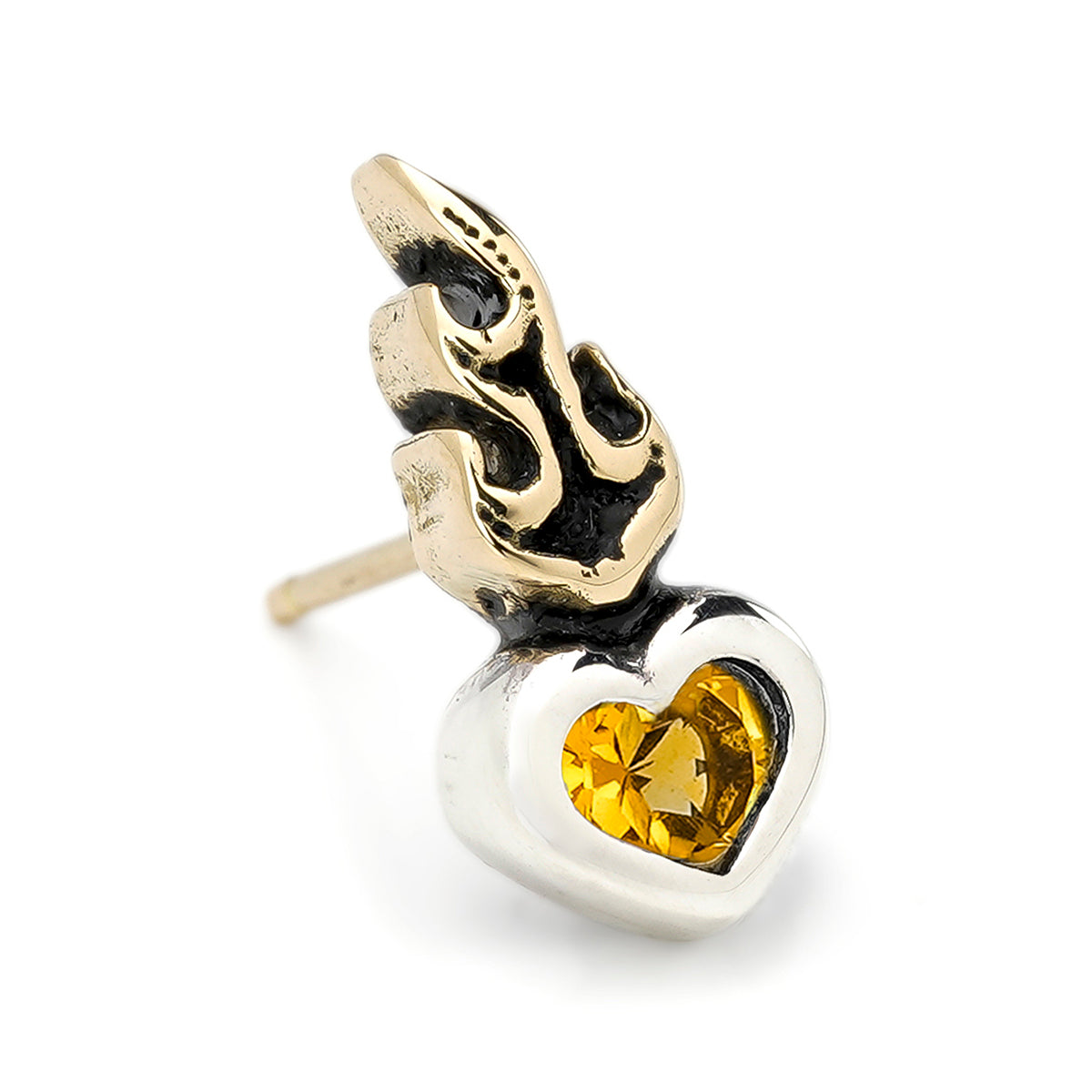 Earring : Small Sacred Heart Stud w/K18Flame w/Citrine