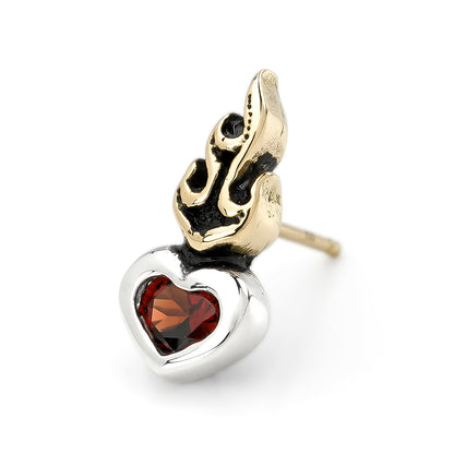 Earring : Small Sacred Heart Stud w/K18Flame w/Garnet