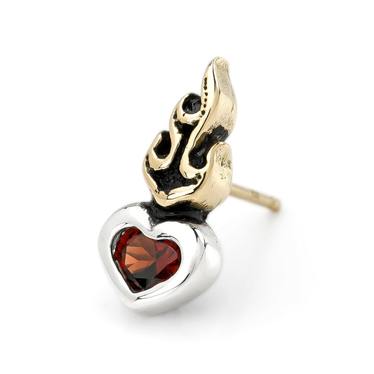 Earring : Small Sacred Heart Stud w/K18Flame w/Garnet