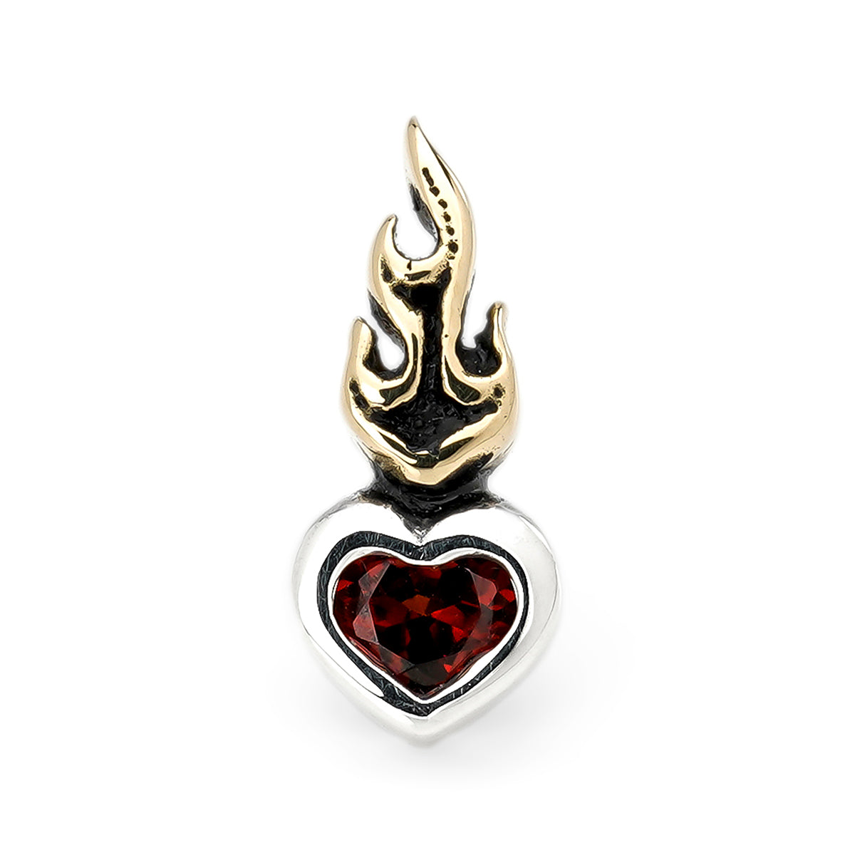 Earring : Small Sacred Heart Stud w/K18Flame w/Garnet
