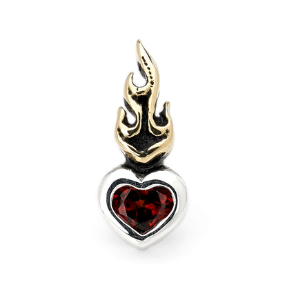 Earring : Small Sacred Heart Stud w/K18Flame w/Garnet
