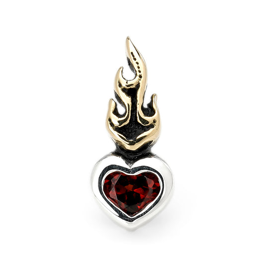 Earring : Small Sacred Heart Stud w/K18Flame w/Garnet
