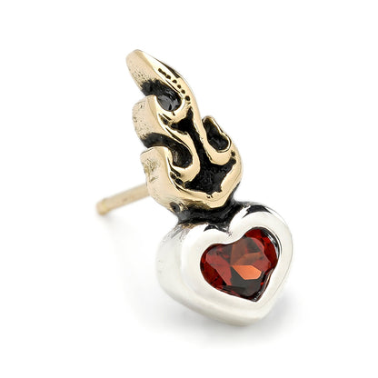 Earring : Small Sacred Heart Stud w/K18Flame w/Garnet