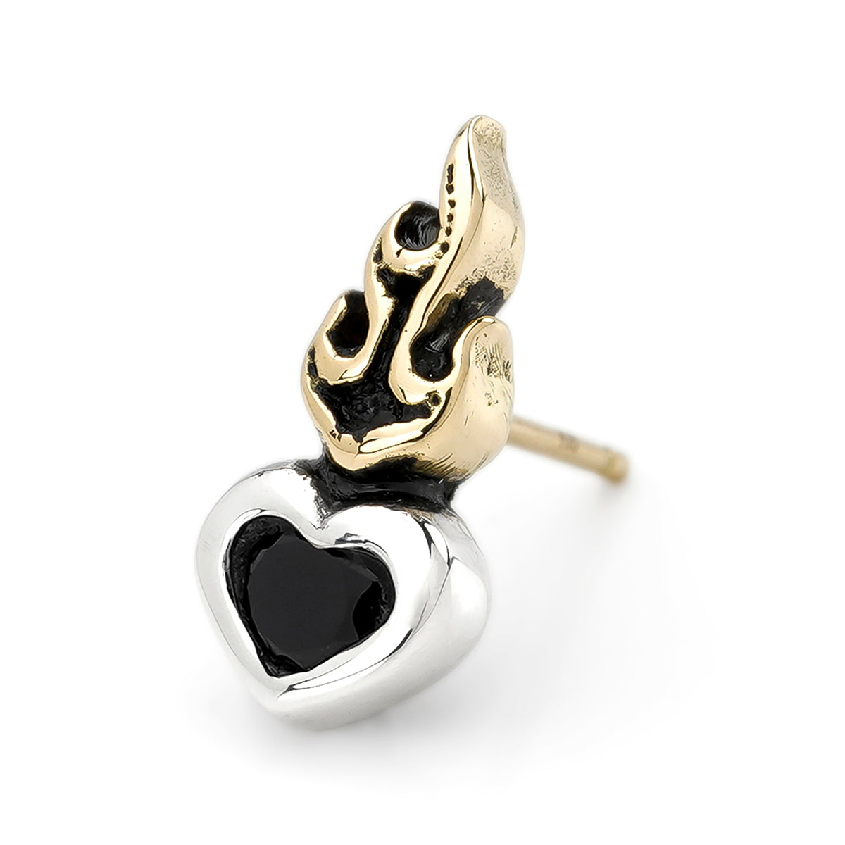 Earring : Small Sacred Heart Stud w/K18Flame w/Onyx