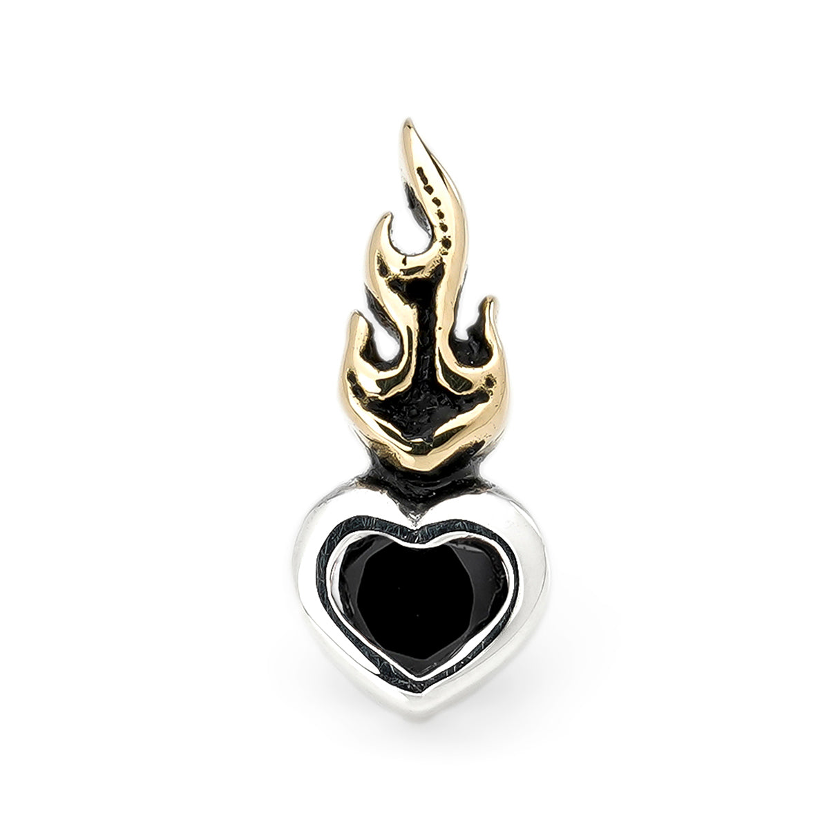 Earring : Small Sacred Heart Stud w/K18Flame w/Onyx