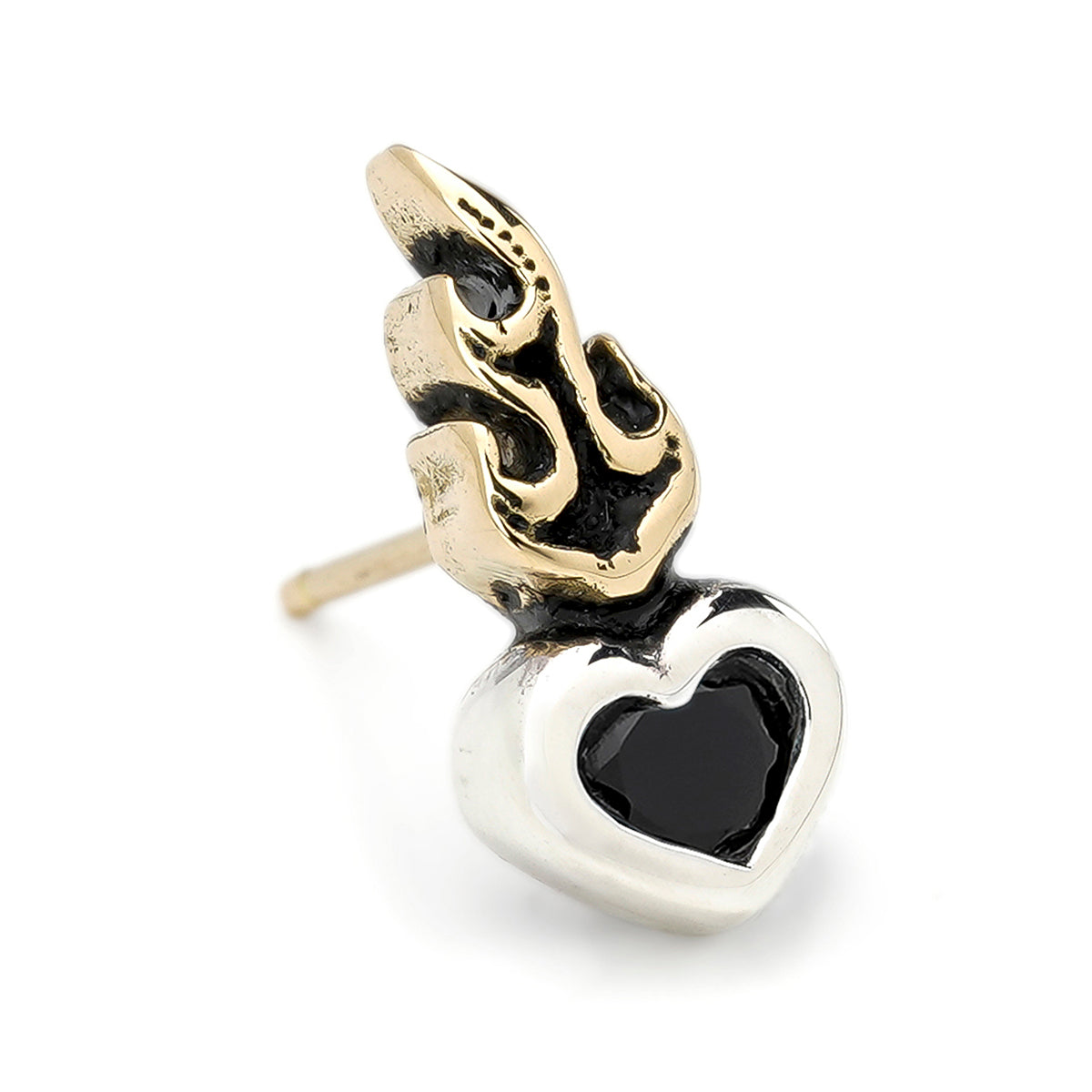 Earring : Small Sacred Heart Stud w/K18Flame w/Onyx