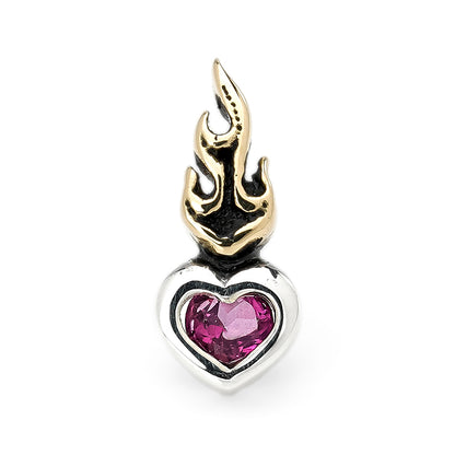 Earring : Small Sacred Heart Stud w/K18Flame w/Pink Topaz