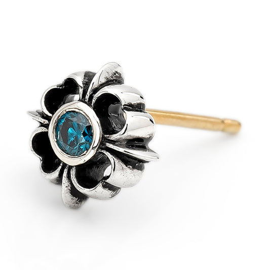 Earring : Pope's Stone Cross Stud w/Blue Diamond