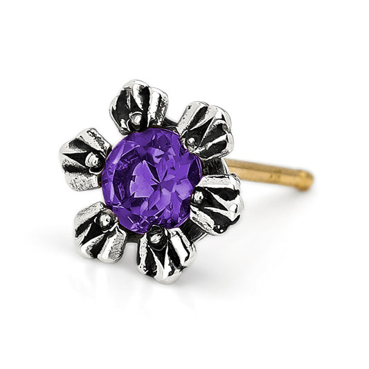 Earring : Crown Stud w/Amethyst