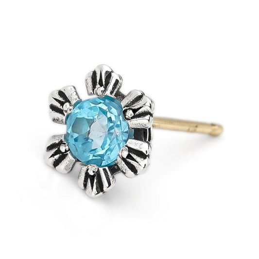 Earring : Crown Stud w/Blue Topaz