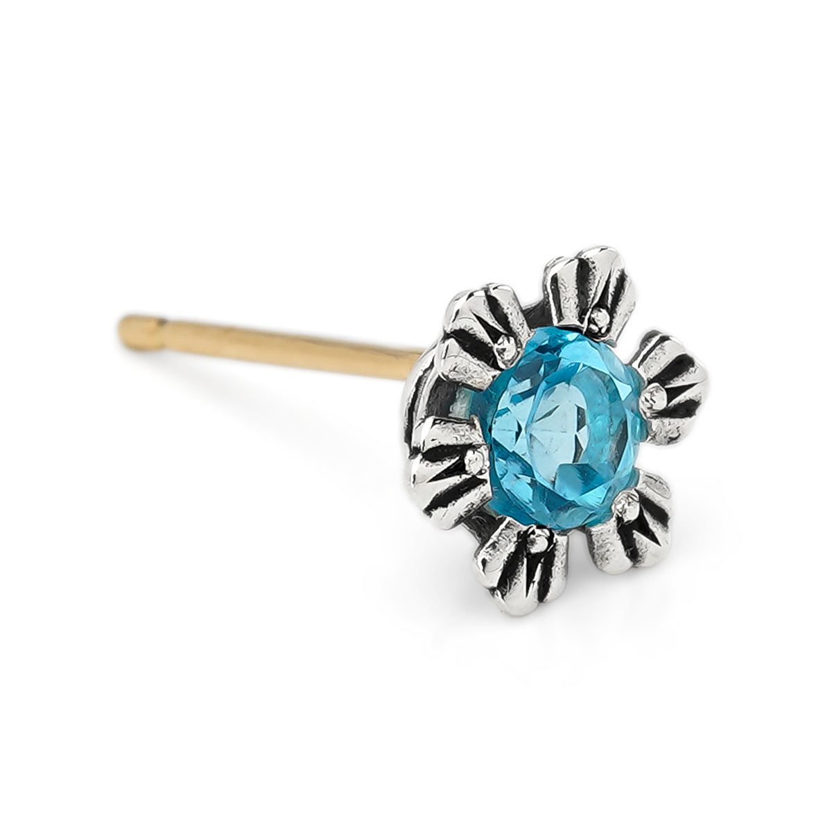 Earring : Crown Stud w/Blue Topaz