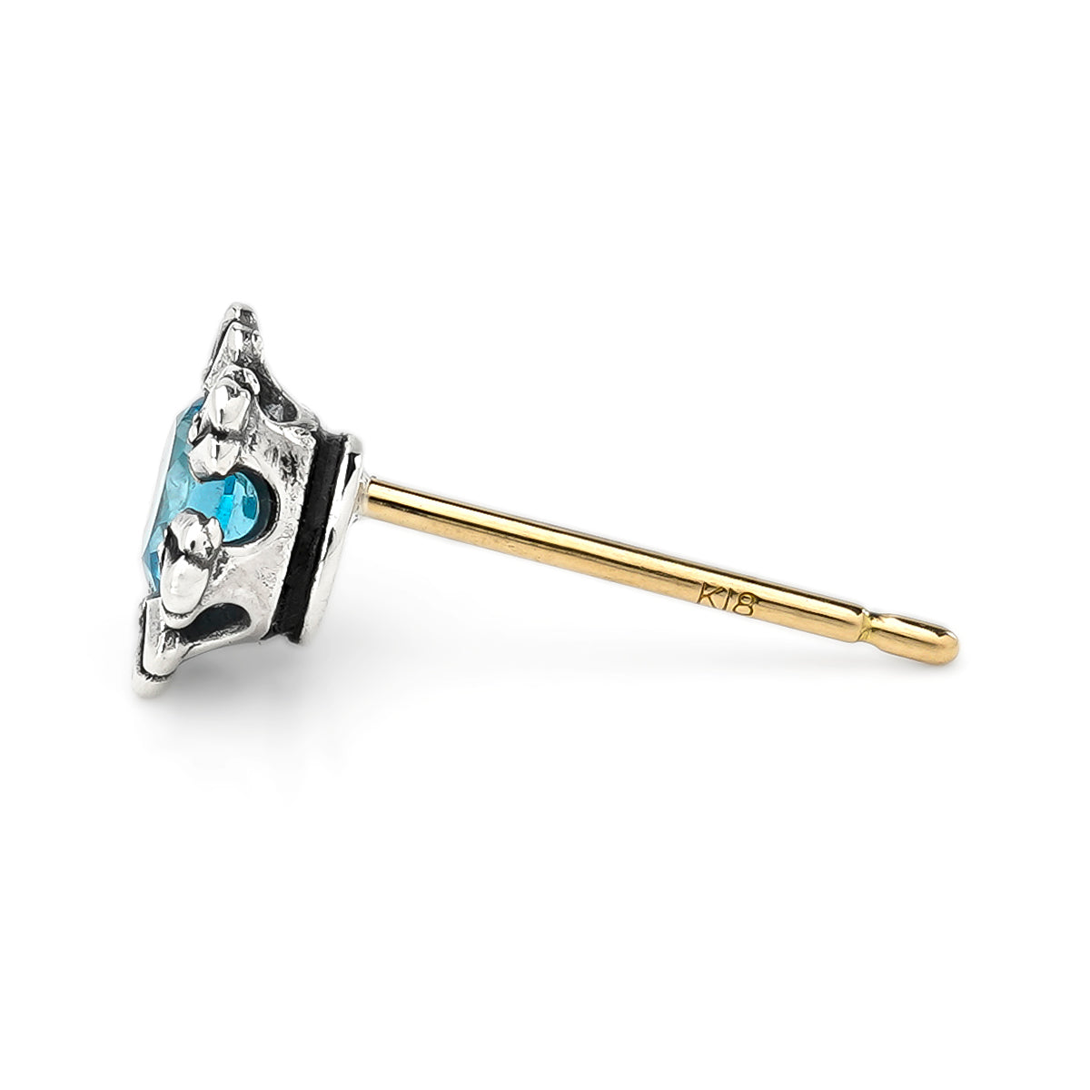 Earring : Crown Stud w/Blue Topaz