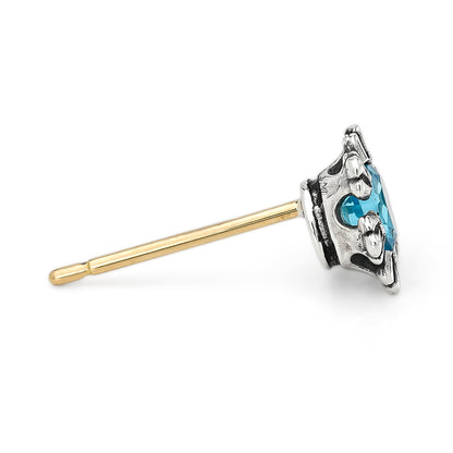 Earring : Crown Stud w/Blue Topaz