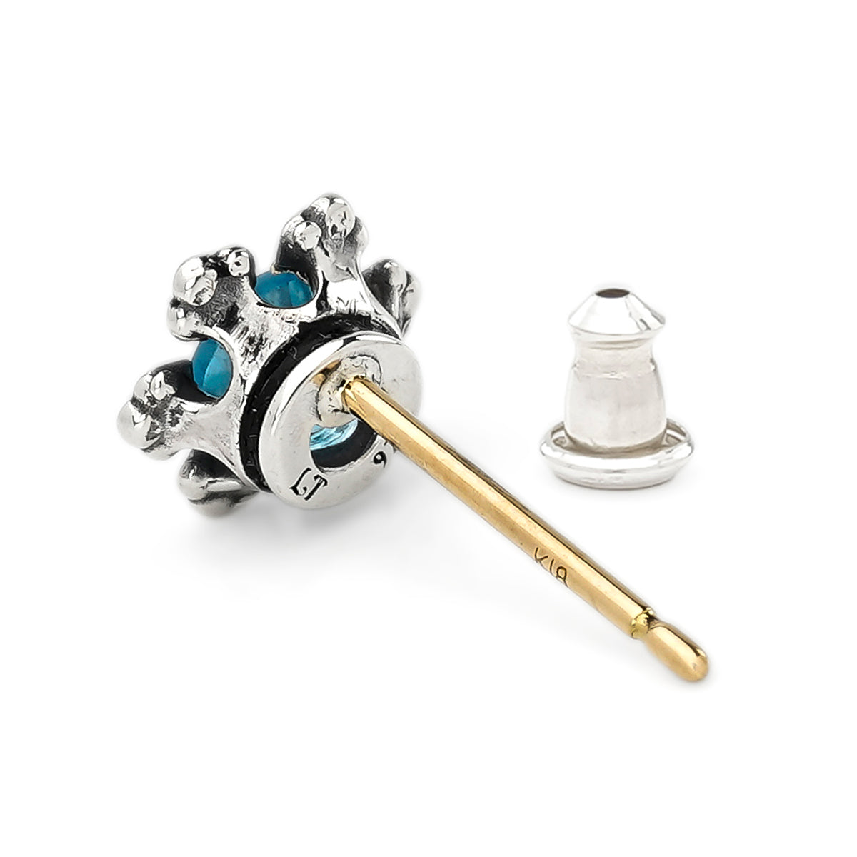 Earring : Crown Stud w/Blue Topaz