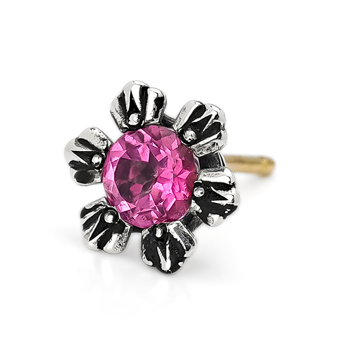 Earring : Crown Stud w/Pink Topaz