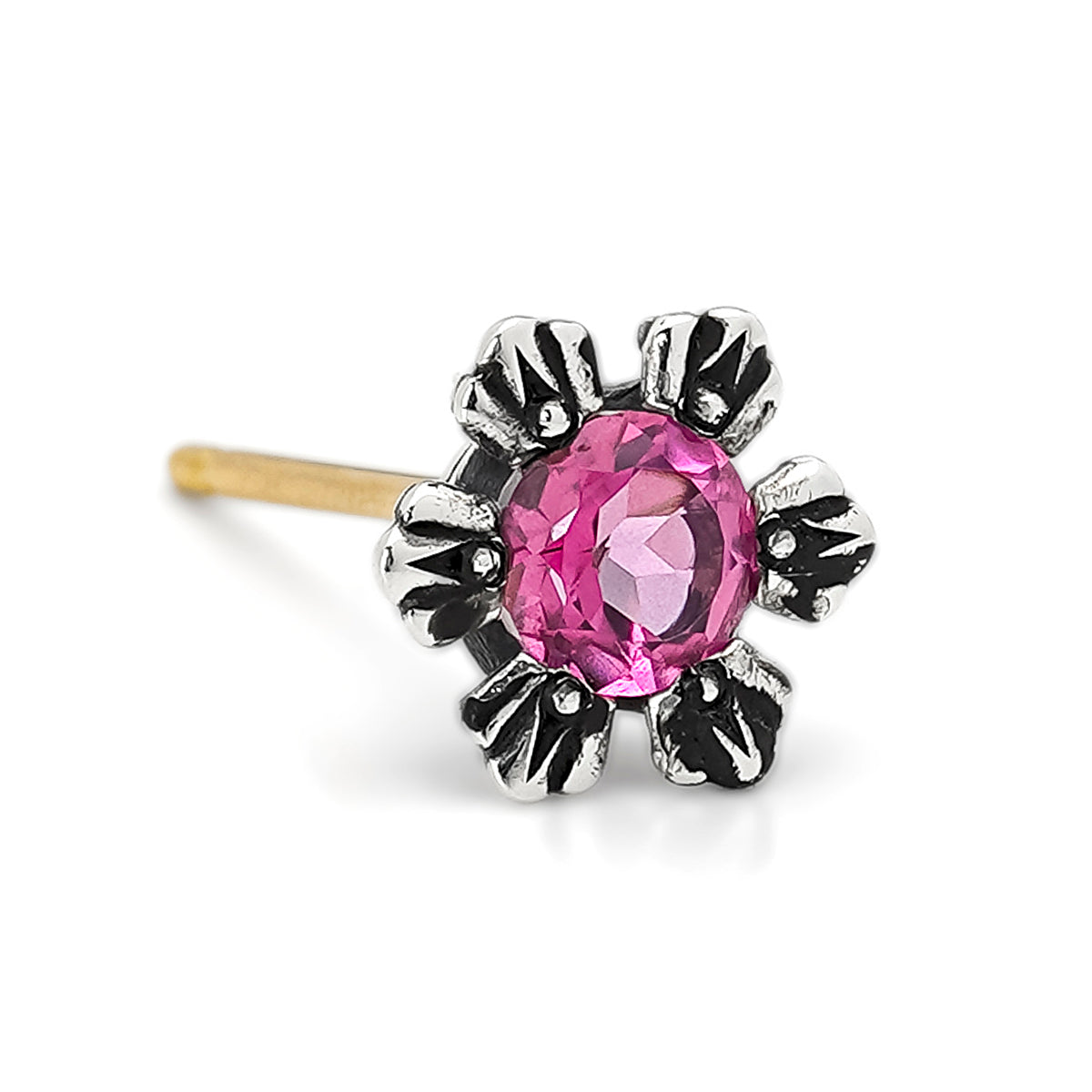 Earring : Crown Stud w/Pink Topaz