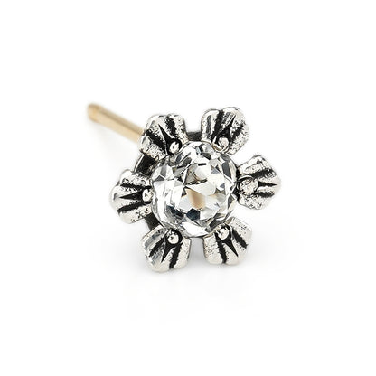 Earring : Crown Stud w/White Topaz