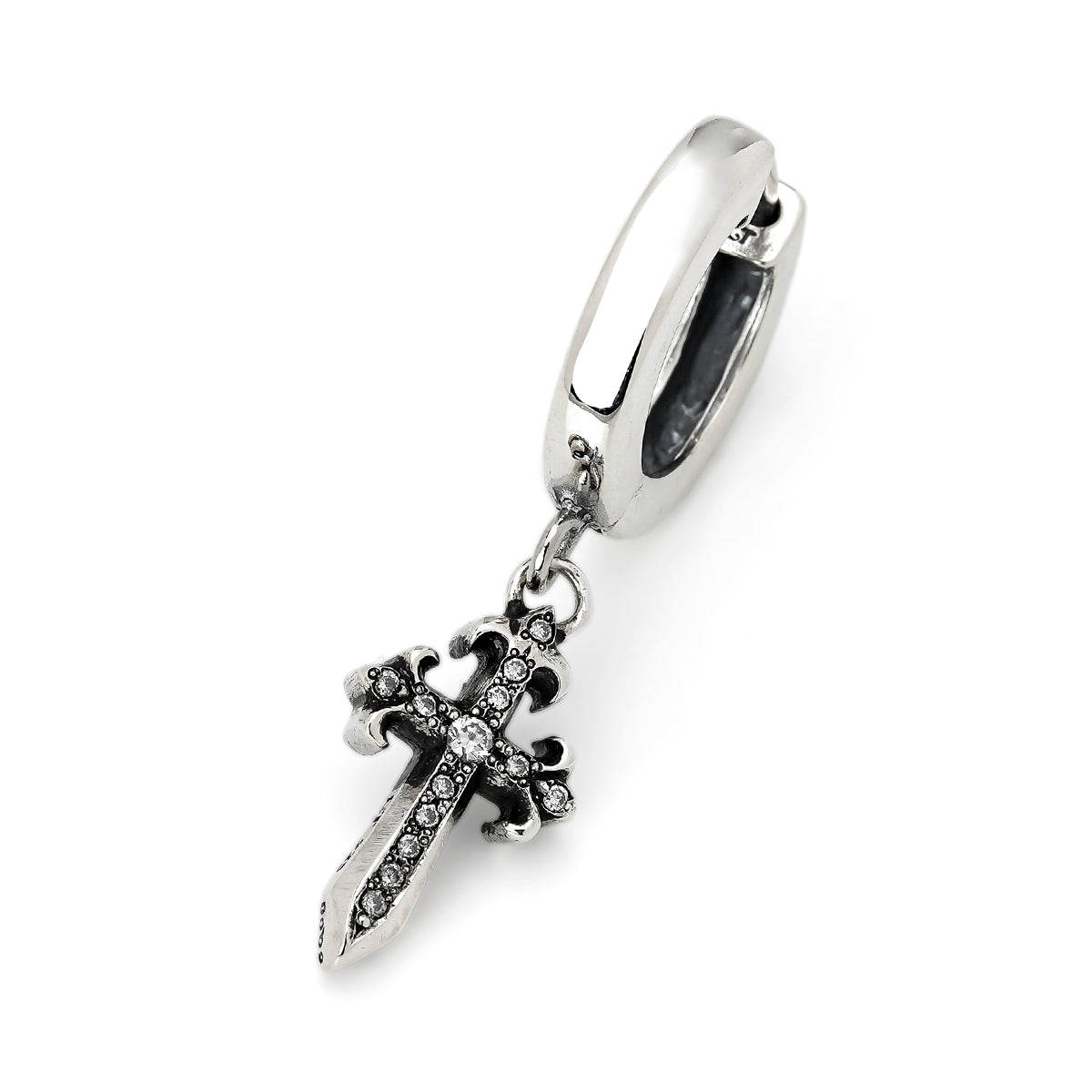 Earring : Pollicino Cross Hoop w/Diamond Pave（Single-Sided）