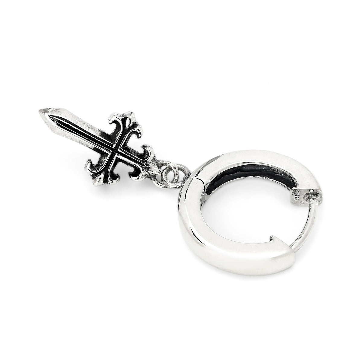 Earring : Pollicino Cross Hoop w/Diamond Pave（Single-Sided）