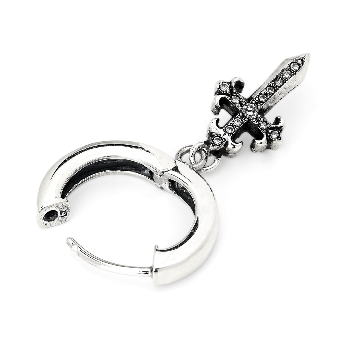 Earring : Pollicino Cross Hoop w/Diamond Pave（Single-Sided）