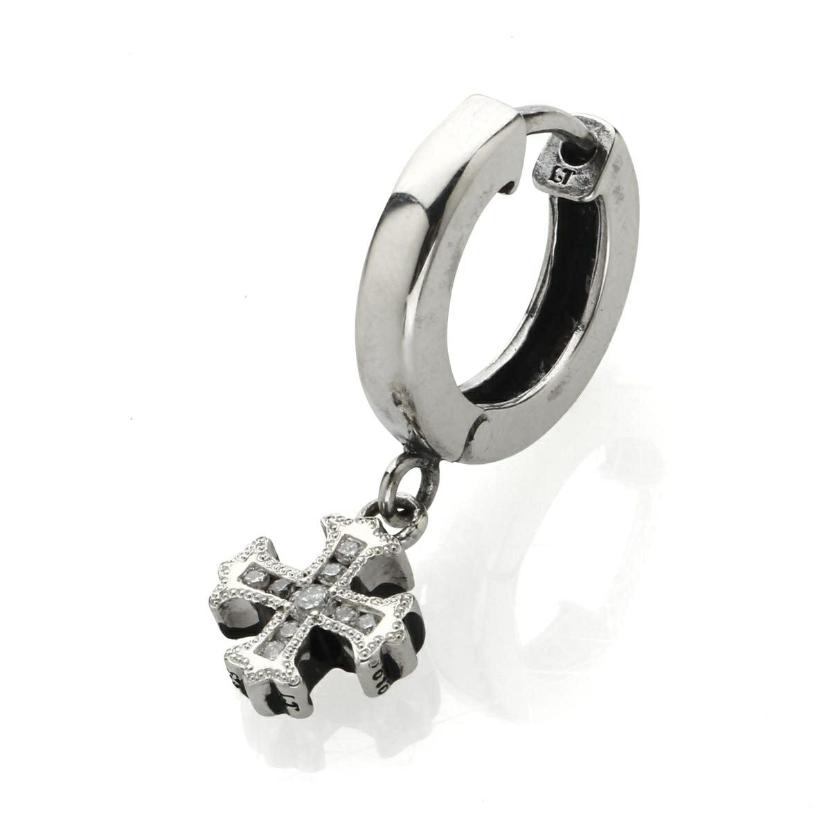 Earring : Spanish Galleon Cross Hoop w/Diamond Pave