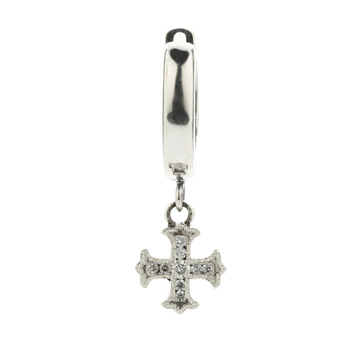 Earring : Spanish Galleon Cross Hoop w/Diamond Pave