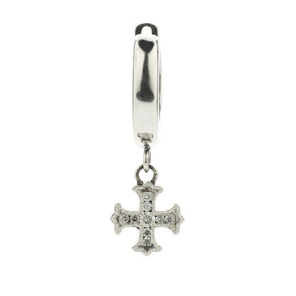 Earring : Spanish Galleon Cross Hoop w/Diamond Pave