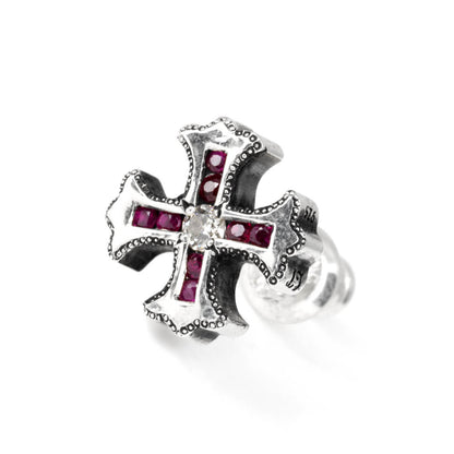 Earring : Spanish Galleon Cross Stud w/Diamond(Center)&Ruby(Cross)
