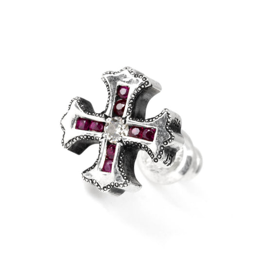Earring : Spanish Galleon Cross Stud w/Diamond(Center)&Ruby(Cross)