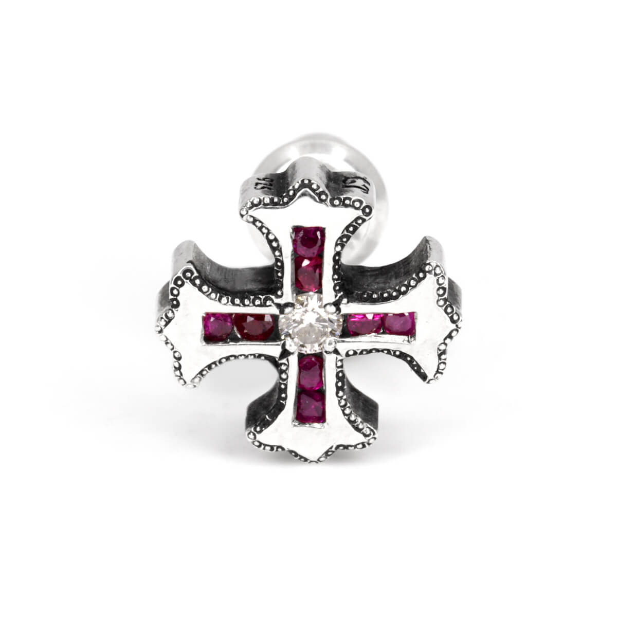 Earring : Spanish Galleon Cross Stud w/Diamond(Center)&Ruby(Cross)