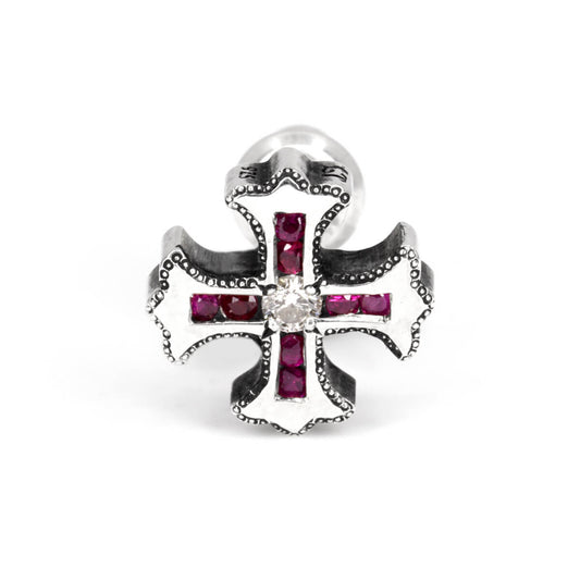 Earring : Spanish Galleon Cross Stud w/Diamond(Center)&Ruby(Cross)