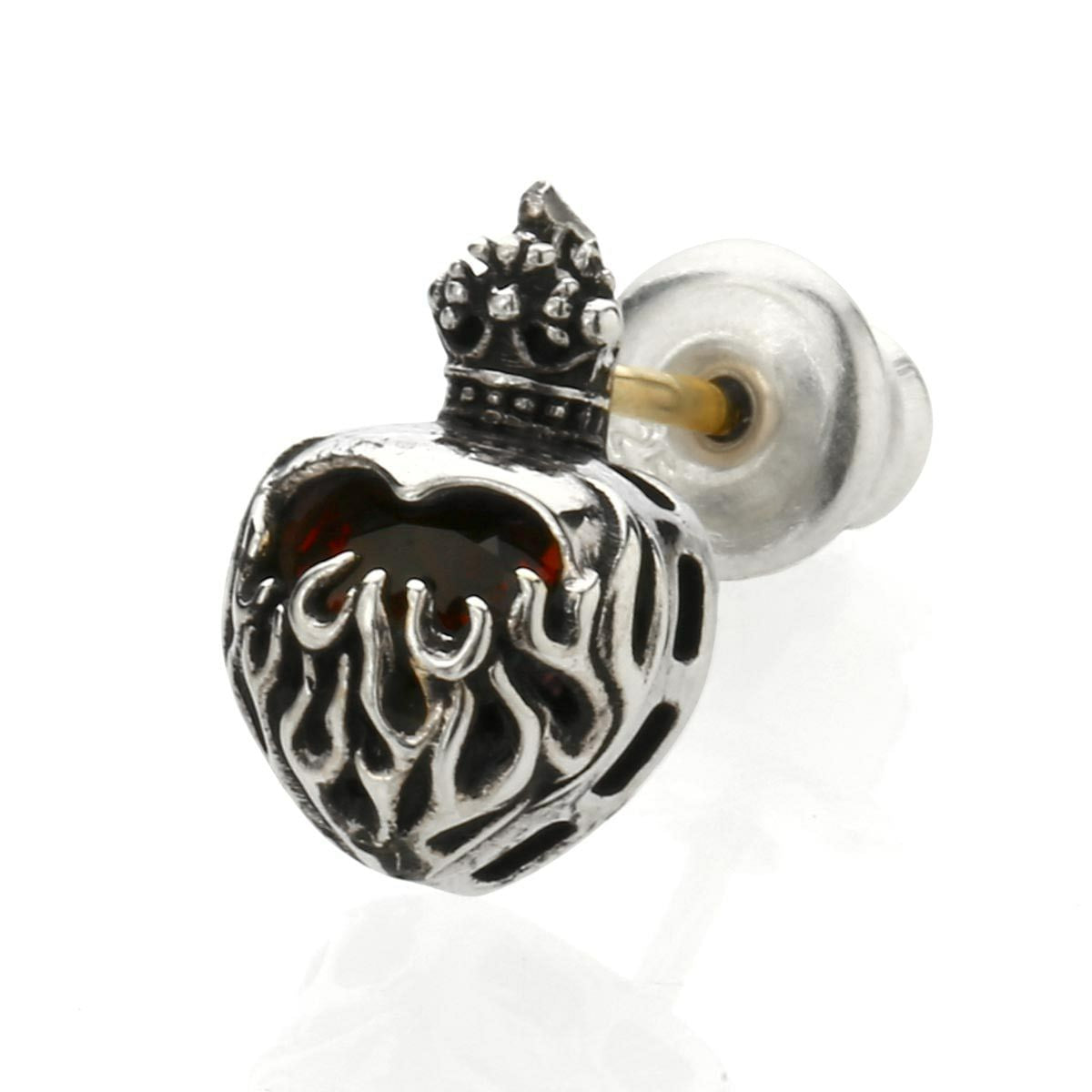 Earring : Minimum Flame Heart Stud w/Garnet
