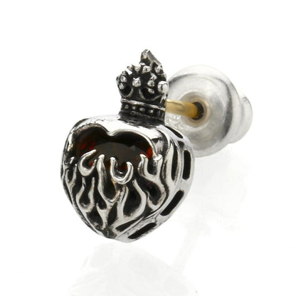 Earring : Minimum Flame Heart Stud w/Garnet