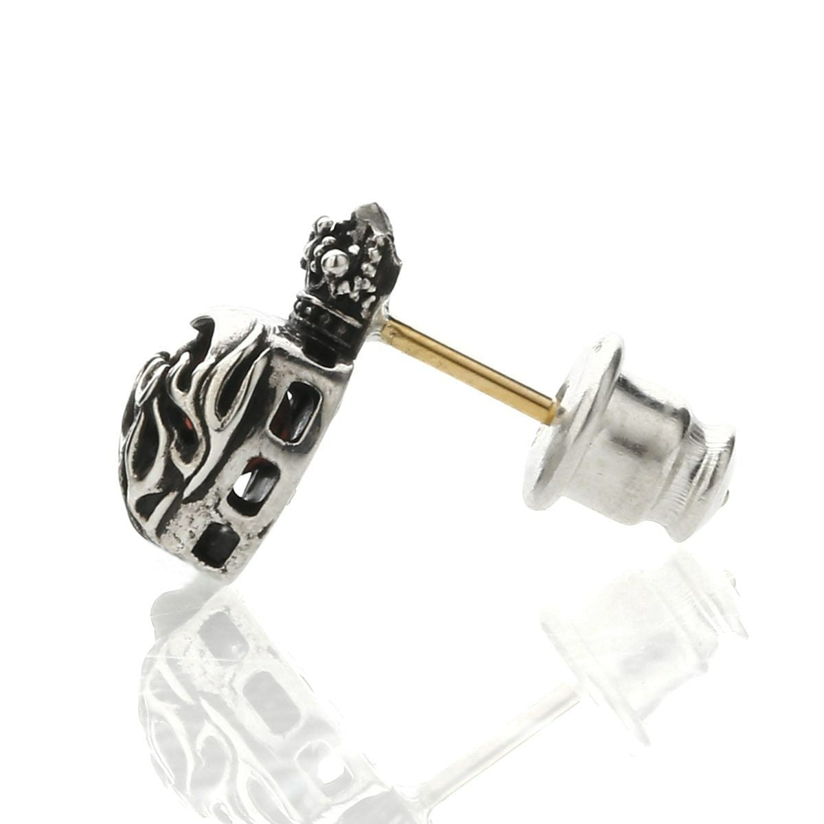 Earring : Minimum Flame Heart Stud w/Garnet