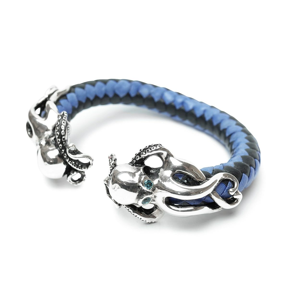 Leather Bangle : Octopus w/Blue Topaz Eyes