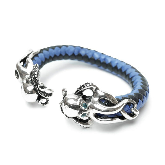 Leather Bangle : Octopus w/Blue Topaz Eyes